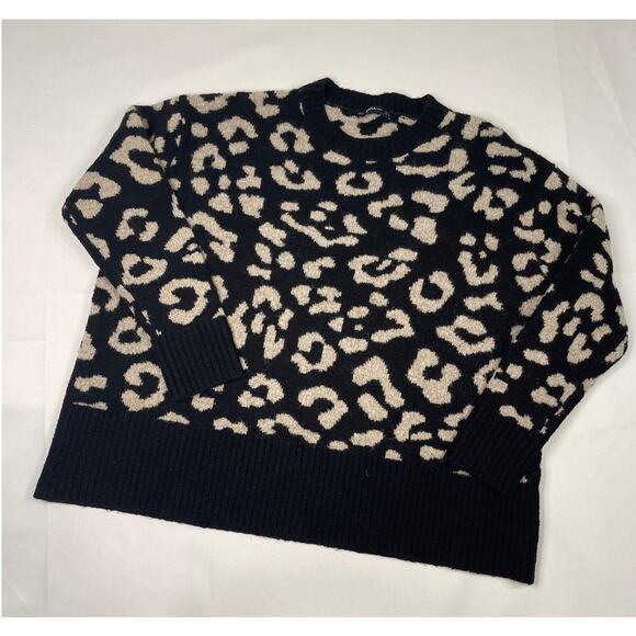 Zara Leopard Print Sweater Beige‎ & Black Oversized Boxy Fit Pullover Size Small - Picture 6 of 11